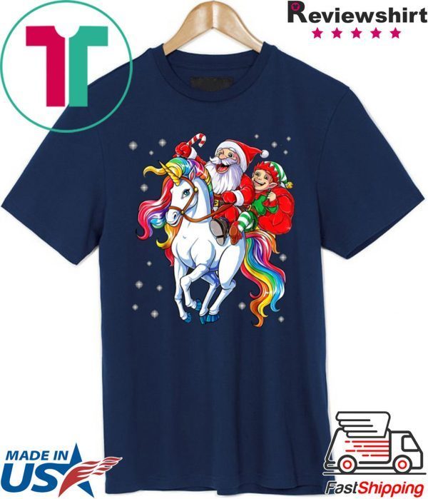 Santa And Elf Riding Unicorn Christmas T-Shirt