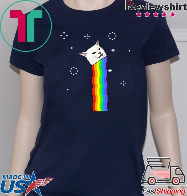 Cat Meme - Woman Yelling At Table Dinner Rainbow Shirt