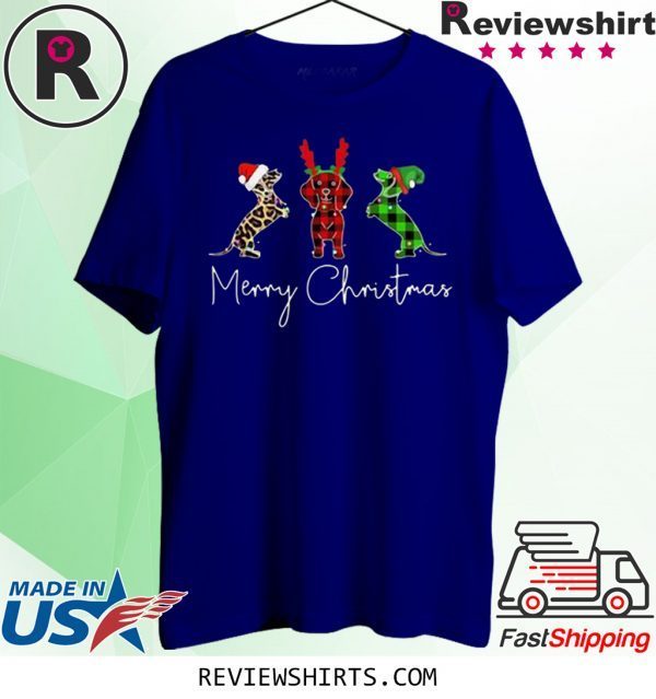 Dachshund Leopard Plaid Printed Merry Christmas Xmas T-Shirt
