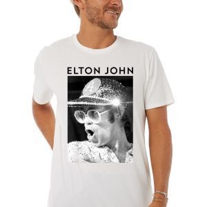 Elton John Official Black & White Photo Sequin Cap Shirts