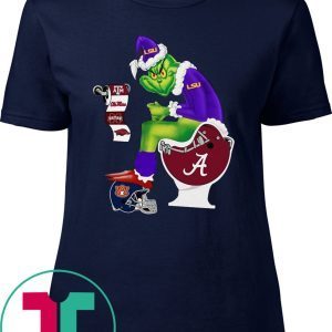 Grinch Santa LSU sitting on Alabama Crimson Tide Toilet Christmas T-Shirts