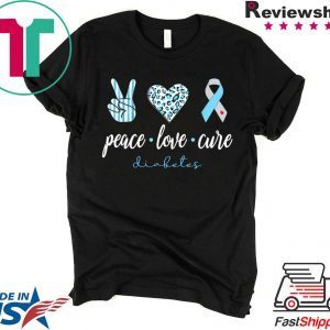 Peace Love Cure Grey Blue Ribbon Type 1 Diabetes Awareness Tee Shirt