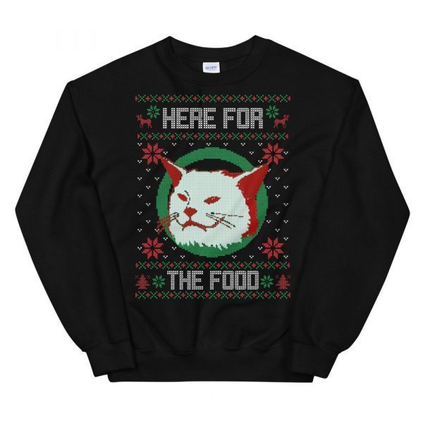 Smudge the cat Christmas sweater, Here for the food sweater