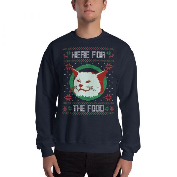 Smudge the cat Christmas sweater, Here for the food sweater