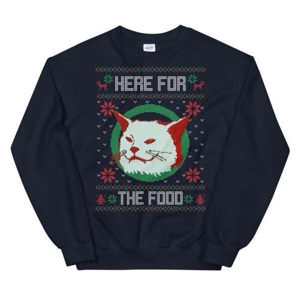 Smudge the cat Christmas sweater, Here for the food sweater