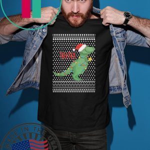 Tree Rex Funny Christmas Light Santa Hat Ugly T-Shirt