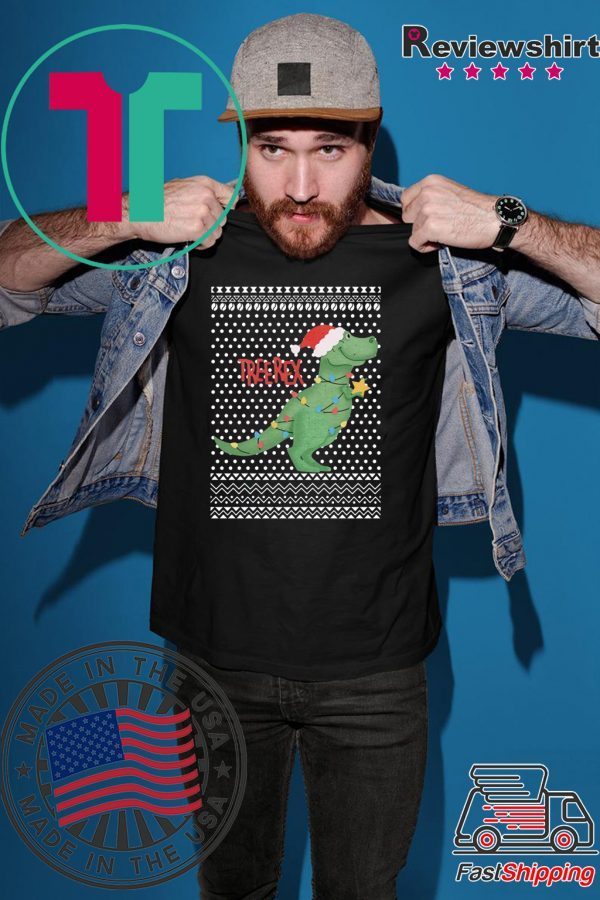 Tree Rex Funny Christmas Light Santa Hat Ugly T-Shirt