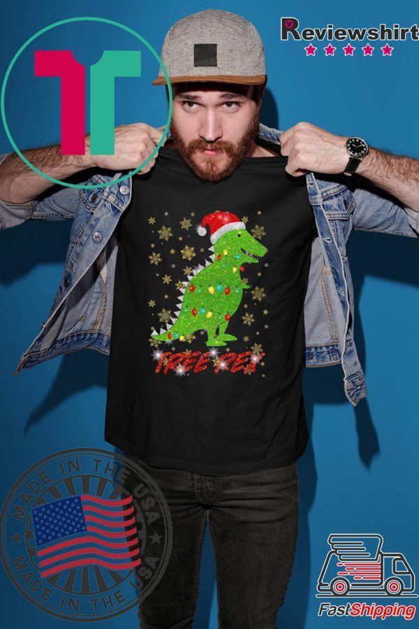 Tree Rex Sparkling Light Santa Hat Christmas T-Shirts