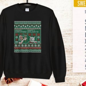 Woman Yelling at Cat Meme Ugly Christmas Sweater Faux Cross Stitch Shirt