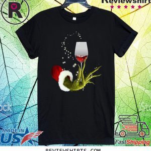santa grinch hand holding wine glass t-shirt