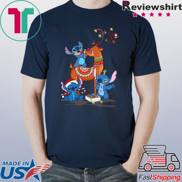 stitch and reindeer christmas t-shirt