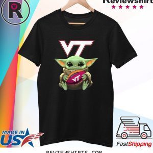 Baby Yoda Hug Virginia Tech Ball Logo Shirt