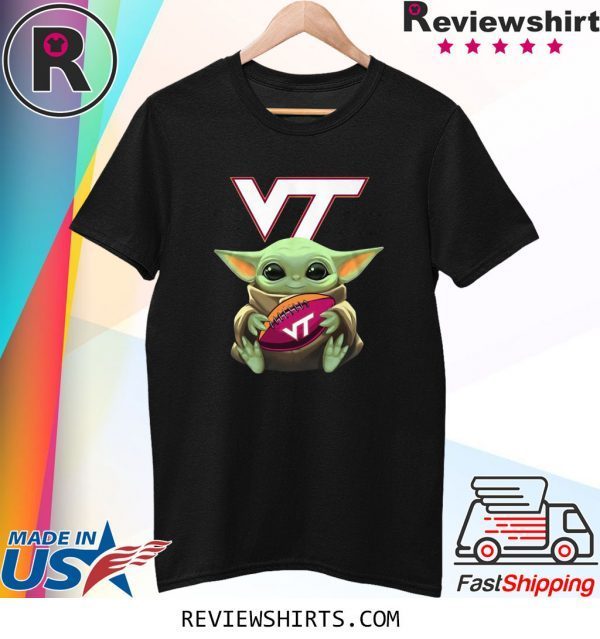 Baby Yoda Hug Virginia Tech Ball Logo Shirt