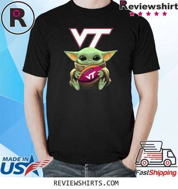 Baby Yoda Hug Virginia Tech Ball Logo Shirt