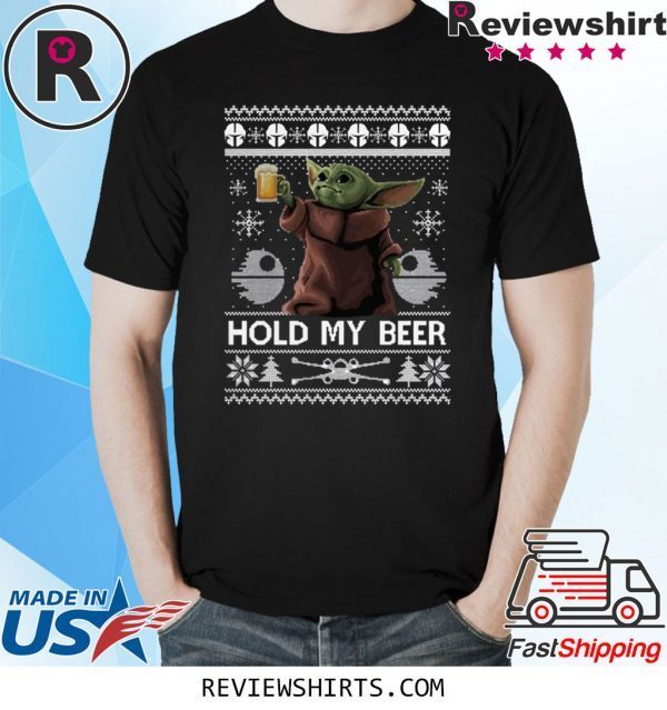 Baby Yoda hold my beer ugly christmas shirt