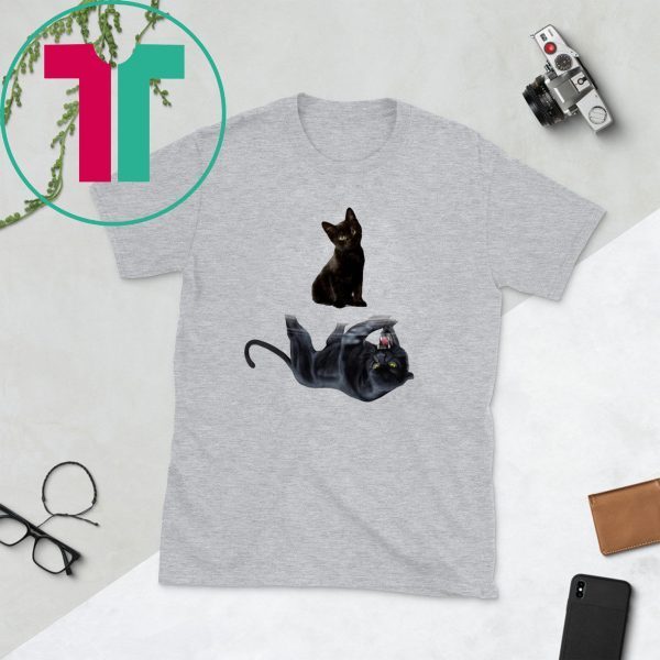 Black cat water reflection mirror black panther t-shirt