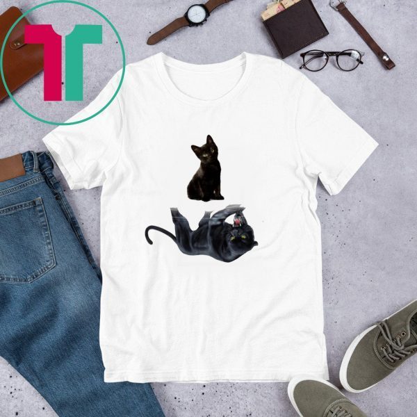 Black cat water reflection mirror black panther t-shirt