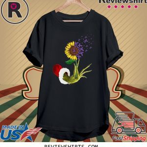 Grinch Hand Holding Awareness Cancer Sunflower T-Shirt