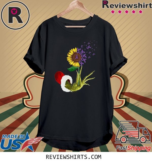 Grinch Hand Holding Awareness Cancer Sunflower T-Shirt