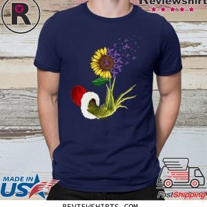 Grinch Hand Holding Awareness Cancer Sunflower T-Shirt