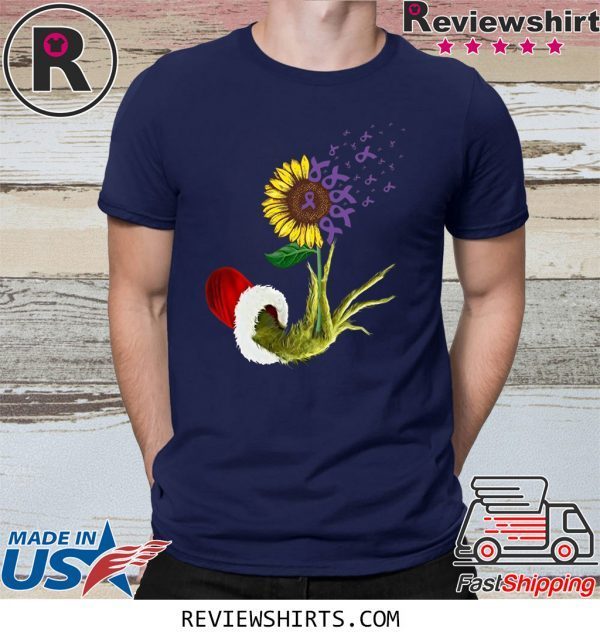 Grinch Hand Holding Awareness Cancer Sunflower T-Shirt