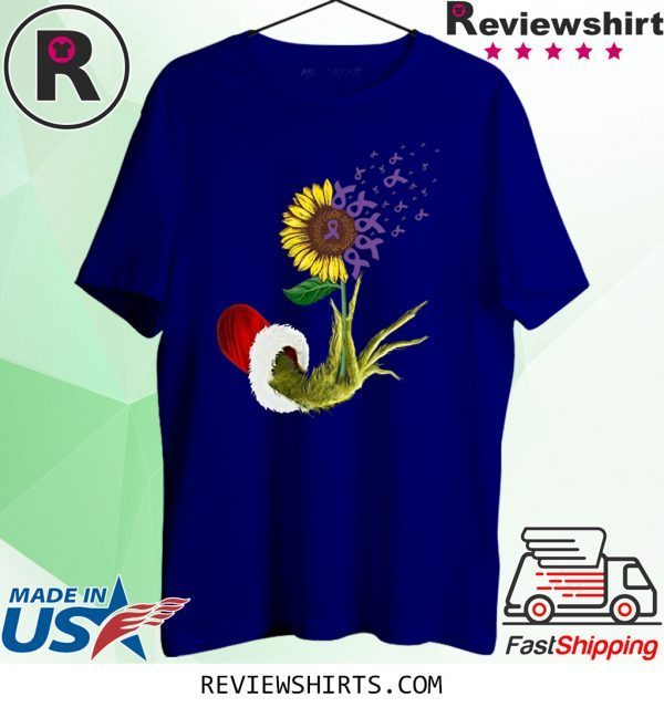 Grinch Hand Holding Awareness Cancer Sunflower T-Shirt