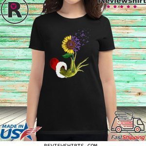 Grinch Hand Holding Awareness Cancer Sunflower T-Shirt