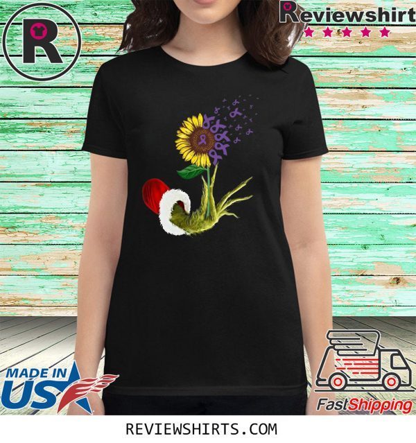 Grinch Hand Holding Awareness Cancer Sunflower T-Shirt