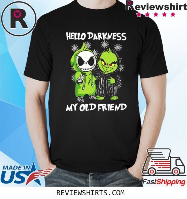 Grinch and Skelington Hello Darkness My Old Friends T-Shirt