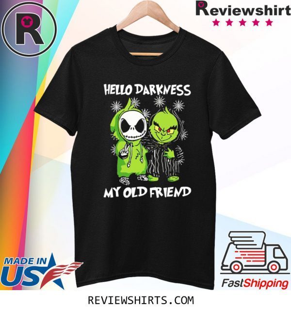 Grinch and Skelington Hello Darkness My Old Friends T-Shirt