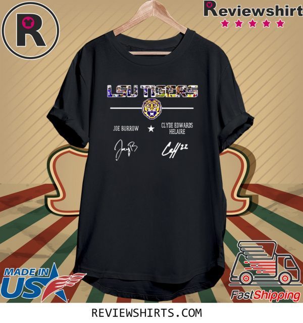 LSU Tigers Joe Burrow Clyde Edwards Helaire Signatures T-Shirt