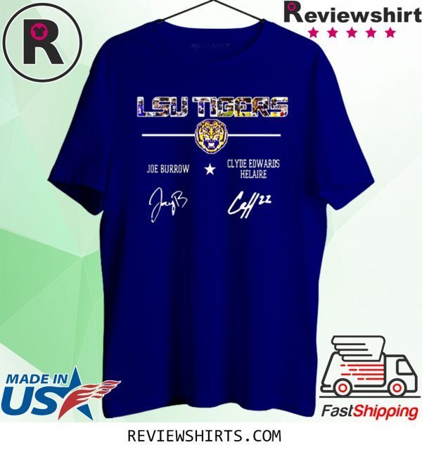 LSU Tigers Joe Burrow Clyde Edwards Helaire Signatures T-Shirt