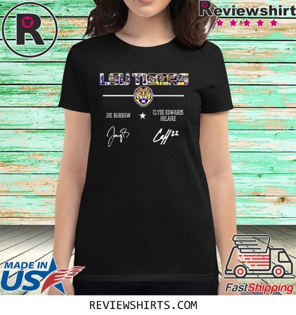 LSU Tigers Joe Burrow Clyde Edwards Helaire Signatures T-Shirt