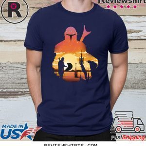 Mando Sunset Mandalorian Baby Yoda Tee Shirt