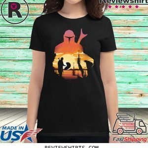 Mando Sunset Mandalorian Baby Yoda Tee Shirt