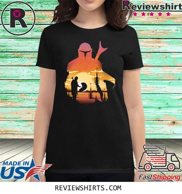 Mando Sunset Mandalorian Baby Yoda Tee Shirt