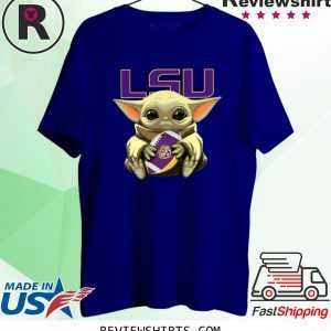 Baby Yoda Hug LSU Logo Tee Shirt