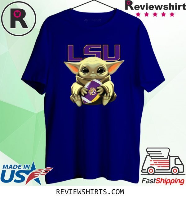 Baby Yoda Hug LSU Logo Tee Shirt