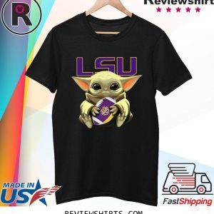 Baby Yoda Hug LSU Logo Tee Shirt