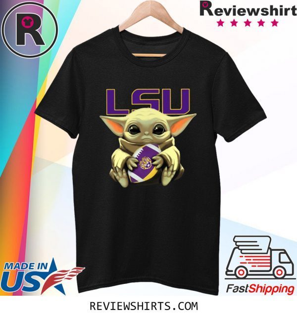 Baby Yoda Hug LSU Logo Tee Shirt