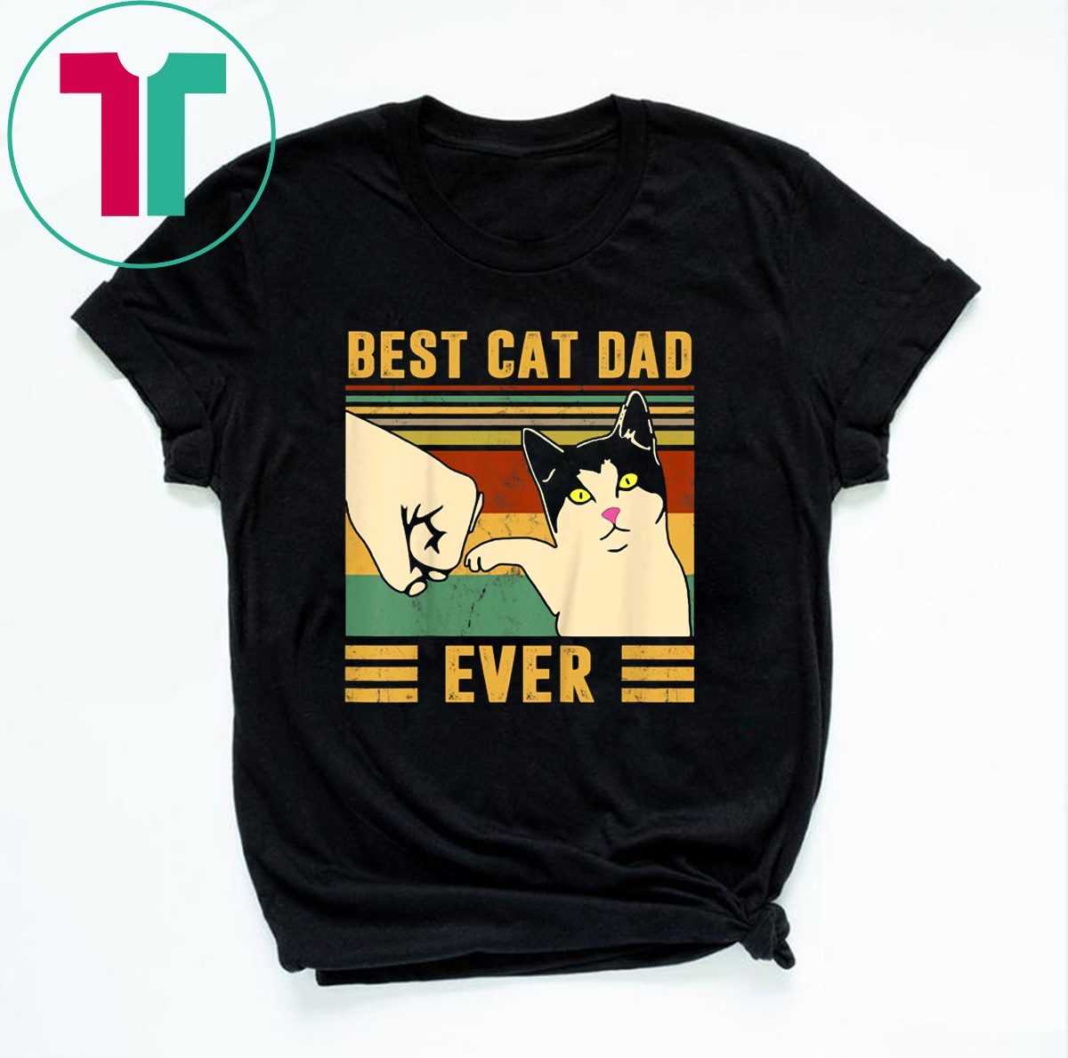 ? Vintage Best Cat Dad Ever Kitten Cat Fist Bump Retro TShirt