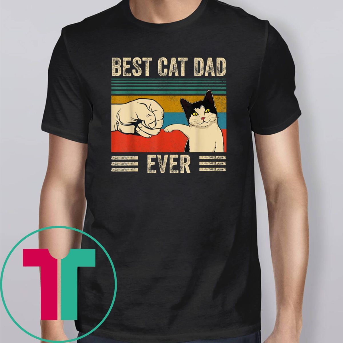 Mens Vintage Best Cat Dad Ever Bump Fit Shirt