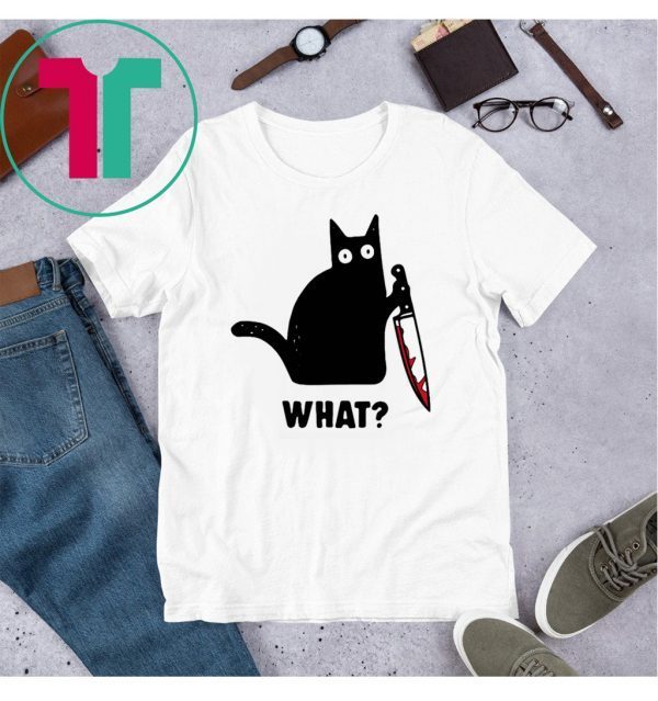 What Black cat hold knife t-shirt