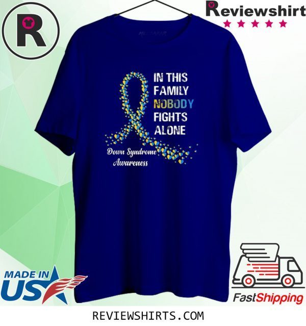 Blue and Yellow Nobody Fights Alone Down Syndrome Awareness Tee Shirt