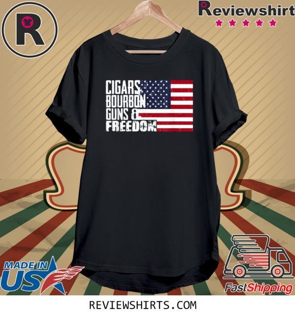 Cigars Bourbon Guns And Freedom Flag American Tee Shirt