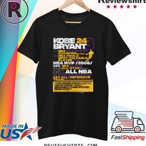 Kobe Bryant 24 8 5X NBA Champion 2X NBA Finals Most Valuable Tee Shirt