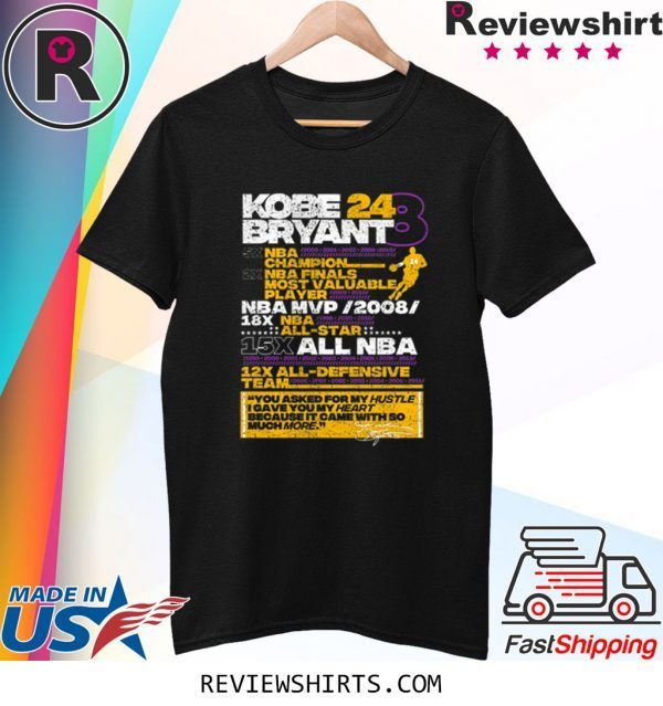 Kobe Bryant 24 8 5X NBA Champion 2X NBA Finals Most Valuable Tee Shirt