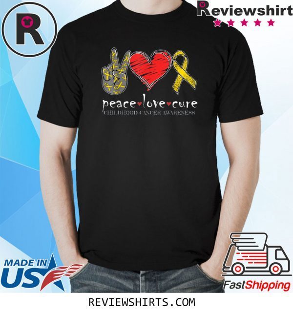 Peace Love Cure Childhood Cancer Awareness Tee Shirt