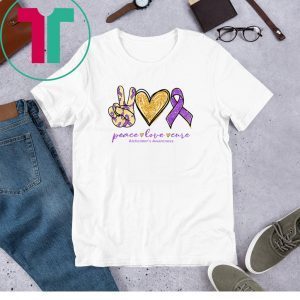 Peace Love Cure Purple Ribbon Alzheimer's Awareness Unisex TShirt