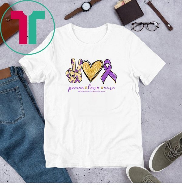 Peace Love Cure Purple Ribbon Alzheimer's Awareness Unisex TShirt